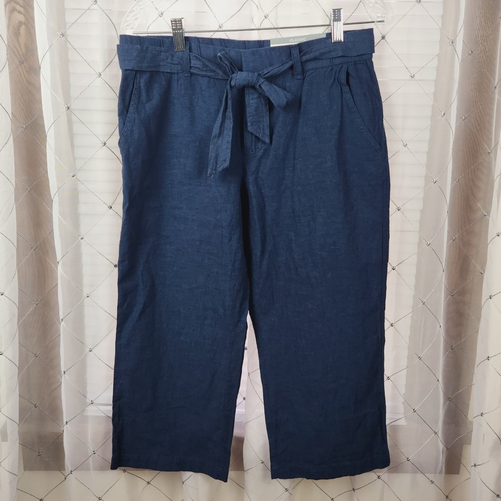 Liz Claiborne Navy Linen Crop Capris Pants NWT - Picture 2 of 5